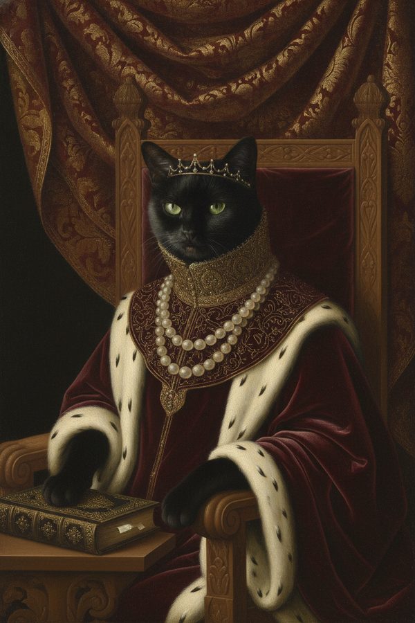 The black cat as a Renaissance noble with a crown