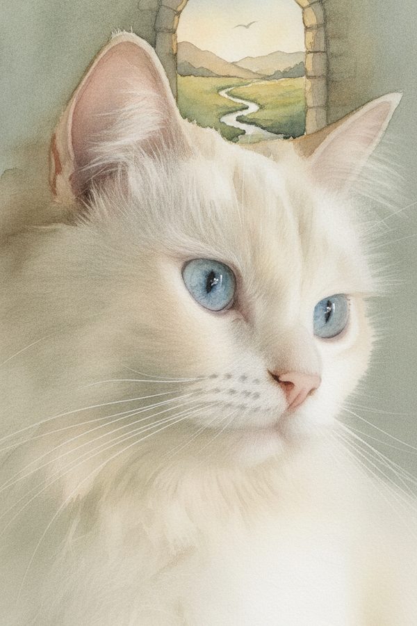 The white cat as a watercolor painting