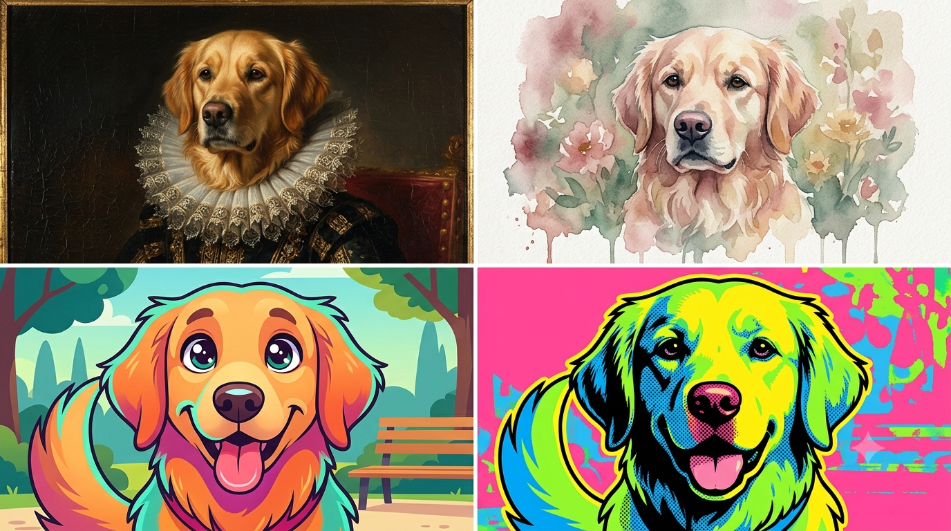 AI Dog Portrait Styles Explained: Renaissance, Watercolor, Cartoon & More