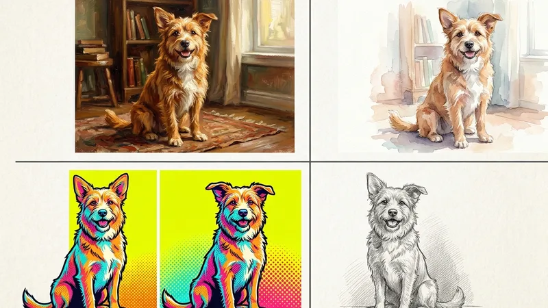 Dog portrait style comparison grid