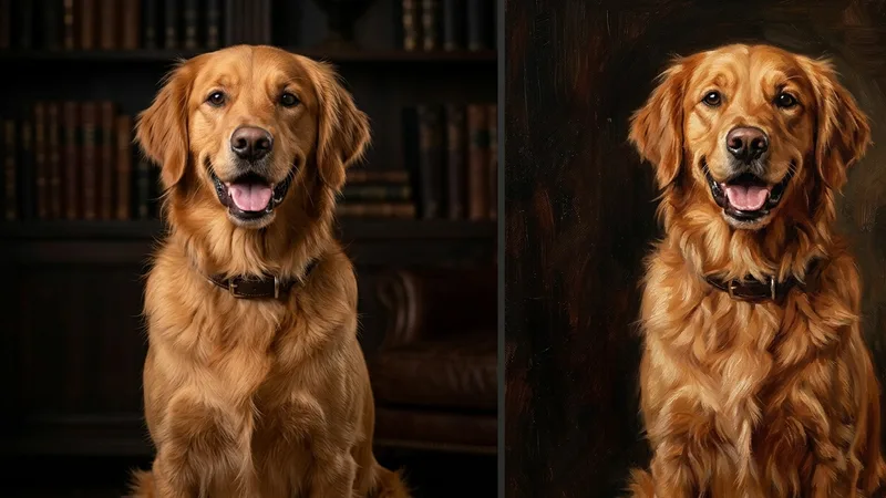 Dog photo versus AI oil portrait